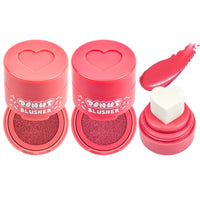 LOPHE Love Cushion Blush Cream, 2 Pcs Air Cushion Blusher with Heart-Shaped Applicator, Moisturizing Stamp Blush Cheek Rouge Soft Cream Blush, Natural-Look Cheek Tint Set Long Lasting Makeup (#02+#05)