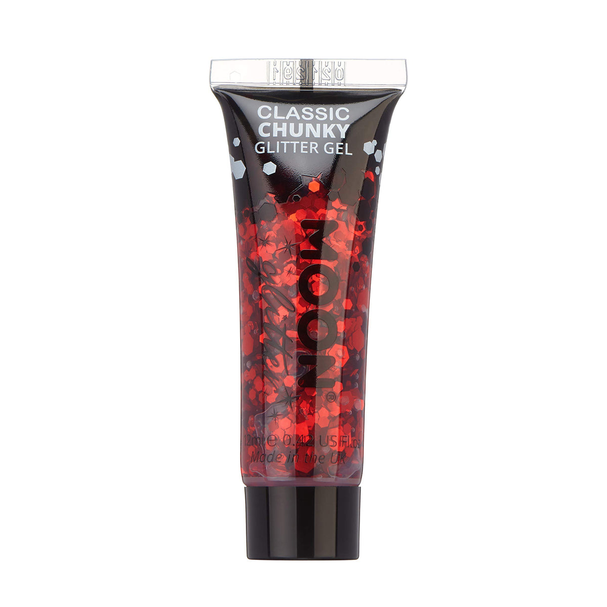 Classic Chunky Face & Body Glitter Gel by Moon Glitter - Red - Cosmetic Festival Glitter Face Paint for Face, Body, Hair, Nails - 12ml