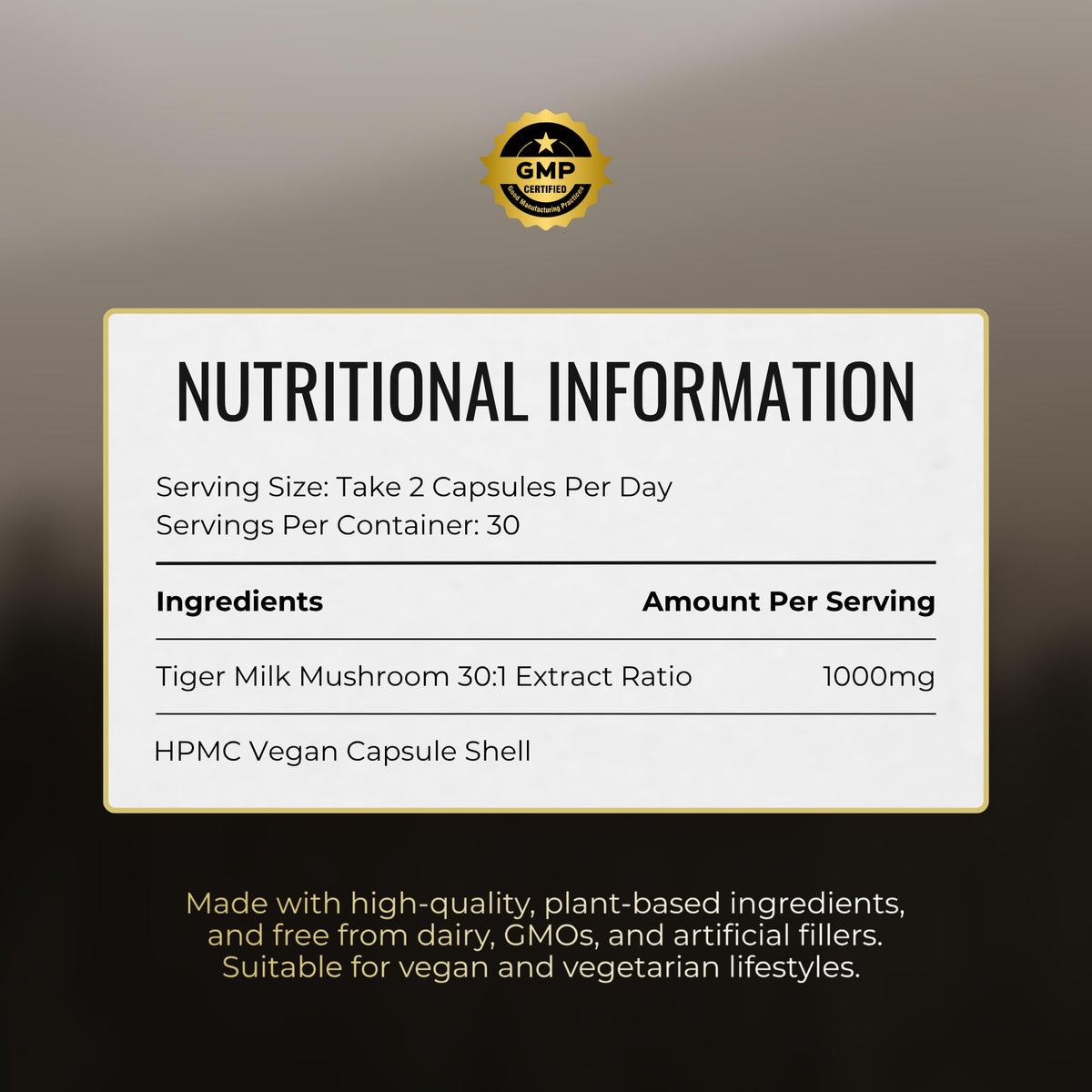Tiger Milk Mushroom – Lung & Immune Support Supplement – Vegan Herbal Blend with Functional Mushrooms – 60 Vegan Capsules – by Nutrition Kings