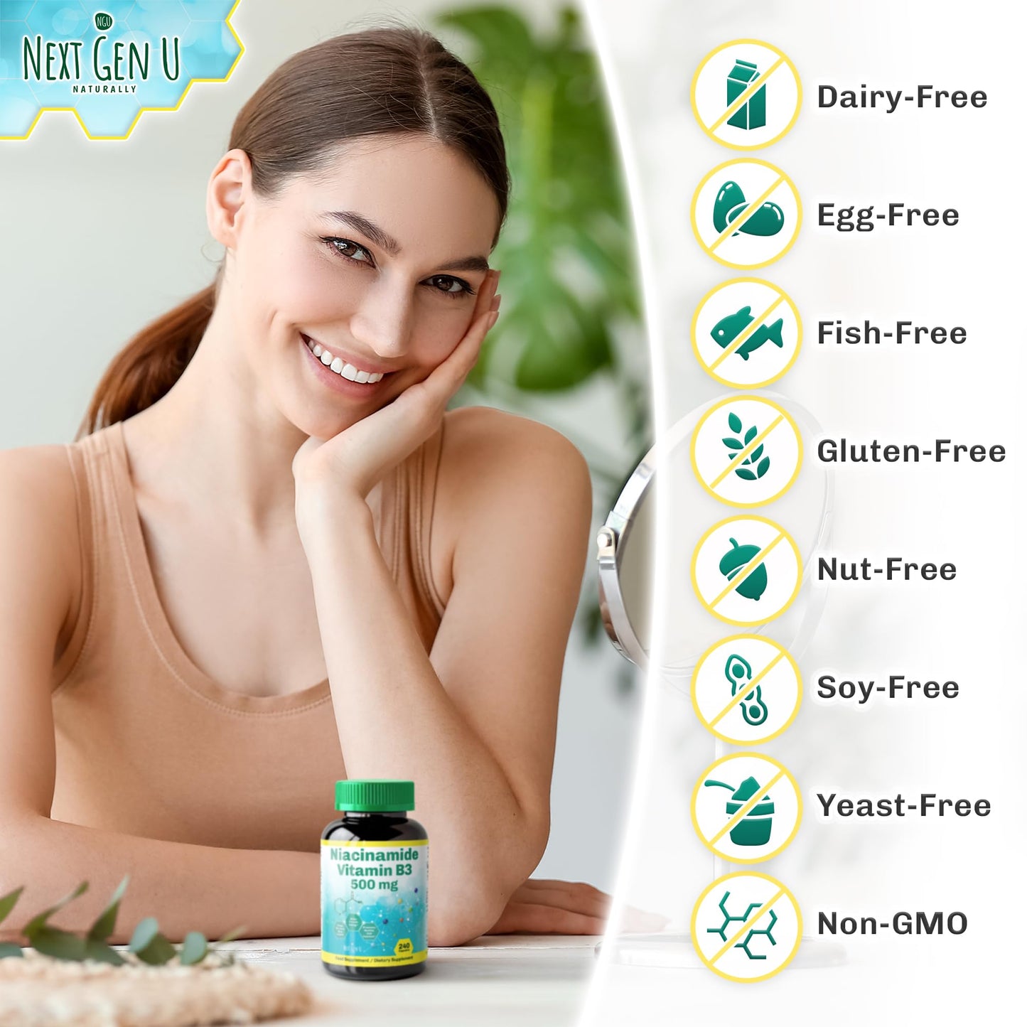 Vitamin B3 500 mg 240 Capsules Niacinamide Dietary Health Food Supplement for Flush Free Skin by Next Gen U