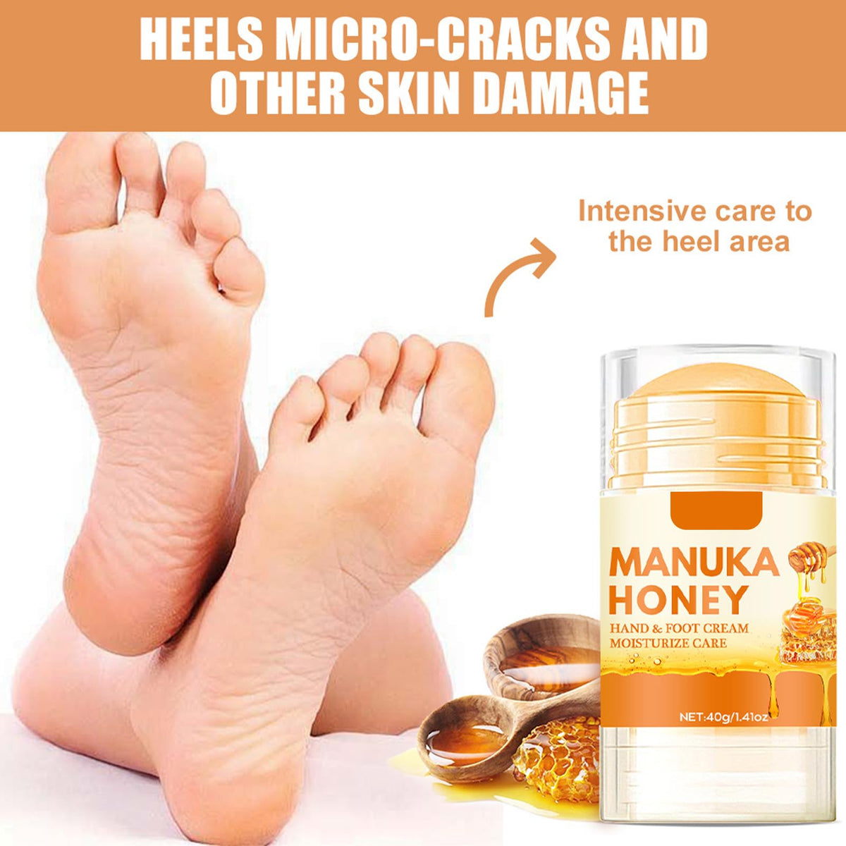 HERBINSOLS Honey Foot Cream - 2pcs Foot Cream For Very Dry Feet - Heel Cream For Deep Cracked Skin - Deep Hydration Foot Moisturiser - Intensive Moisturizing Daily Hands & Feet Skin Care Stick