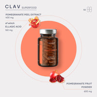 CLAV 1000mg Pomegranate Extract per Daily Dose | Rich in Polyphenols & 40% Ellagic Acid | 60 Capsules Vegan | Made in Germany