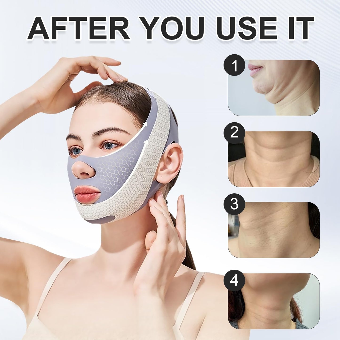 Chin Strap for Double Chin V Line Face Lifting Chin Mask Chin Strap with 2 Gel Mask Reusable Double Chin Lift Mask Breathable and Comfortable Used to Enhance the Jawline for Women Men