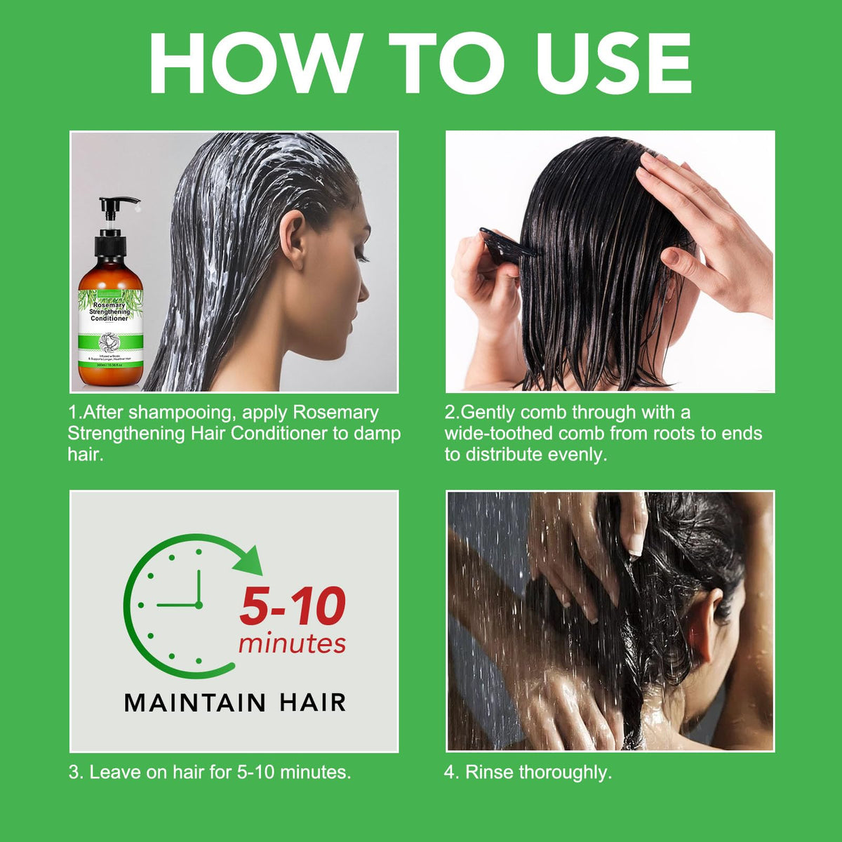 Bibonse Rosemary Mint Hair Conditioner, Organic Hair Growth Conditioner with Biotin for Dry Damaged Hair, Supports Hair Strengthing, Nourishes Scalp,for Men Women, 300 ml