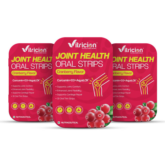 Vitricion Joint Support Oral Strips for Men & Women - 90 Fast-Absorbing Strips, Curcumin, Vitamin D3 + AquaLOX | Joint Flexibility, Mobility & Reduce Inflammation | Cranberry Flavour