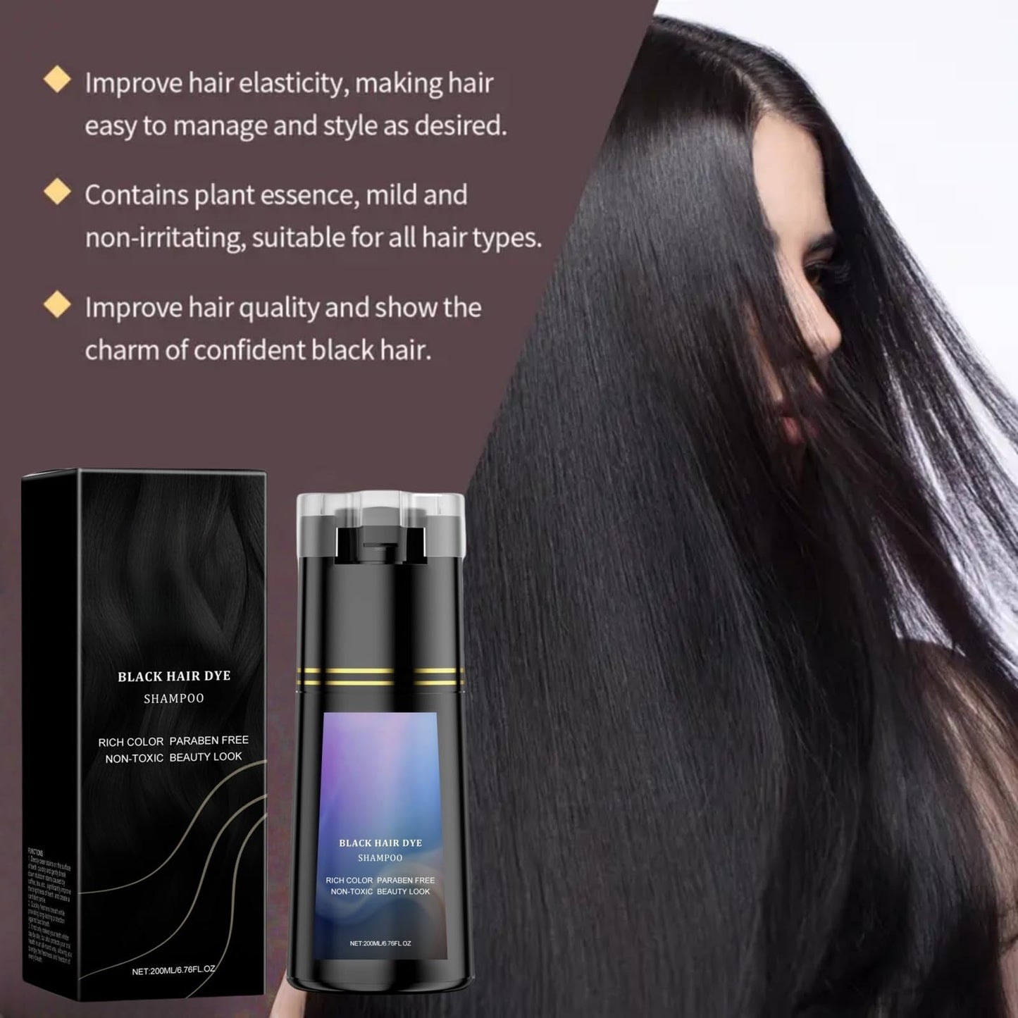 Mubuni Black Polar Hair Dye Shampoo,Hair Care Instant Dye Shampoo,Black Hair Dye Sh/ampoo 3 in 1,Instant Dye Shamp/oo,H/air Colour Shampo/o,Permanent Ha/ir D/ye,Hair Care Dy/e Sha/mpoo,Semi Permanent (Black)