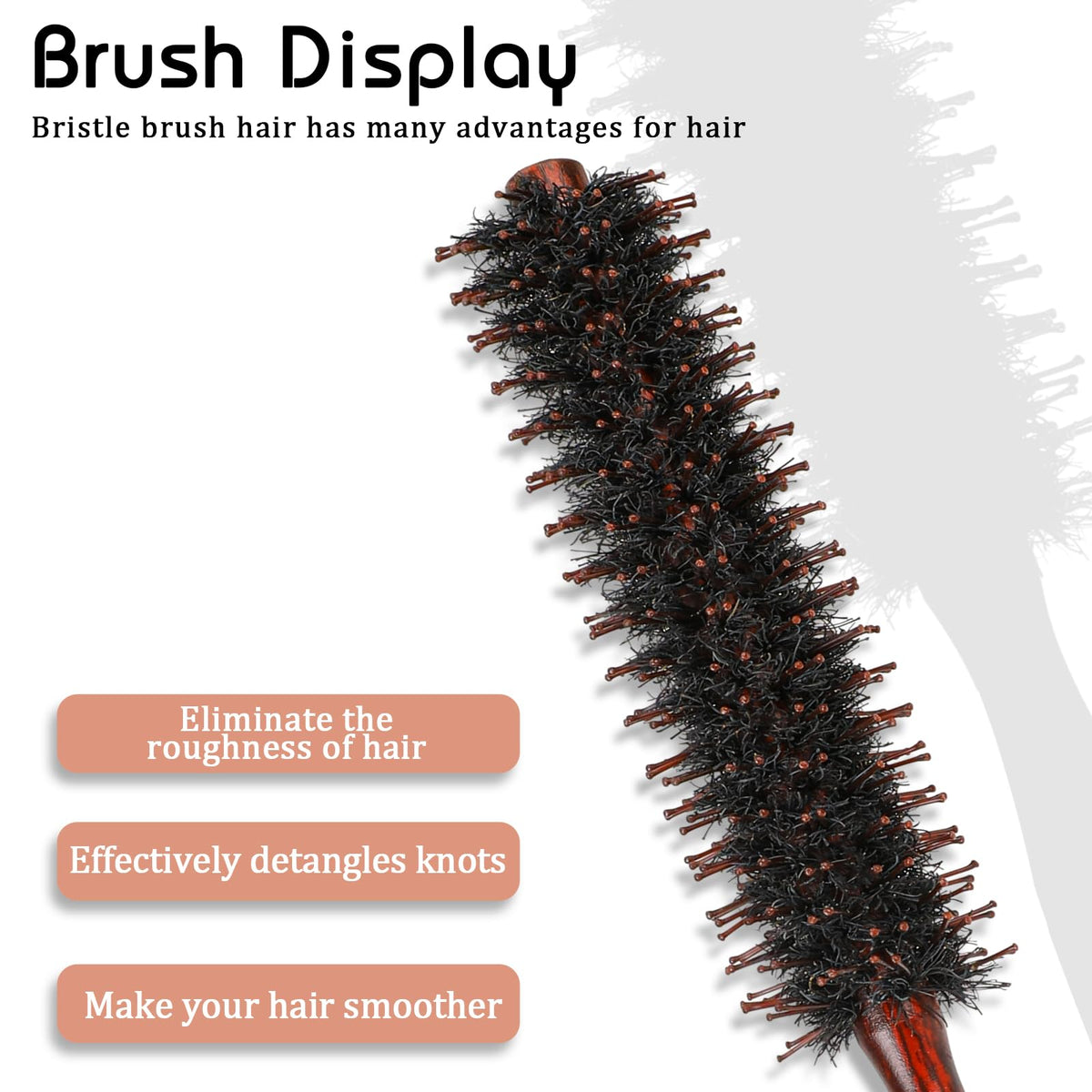 Mozeat Lens Boar Bristle Hair Brush, Small Round Brush Blow Drying Brush Styling Hair Brush with Nylon Pin and Natural Wooden Handle,Soft Bristle Hair Brush for Straightening Curling Volumizing and Detangling