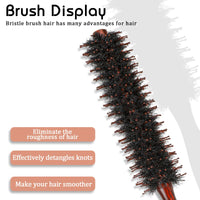 Mozeat Lens Boar Bristle Hair Brush, Small Round Brush Blow Drying Brush Styling Hair Brush with Nylon Pin and Natural Wooden Handle,Soft Bristle Hair Brush for Straightening Curling Volumizing and Detangling