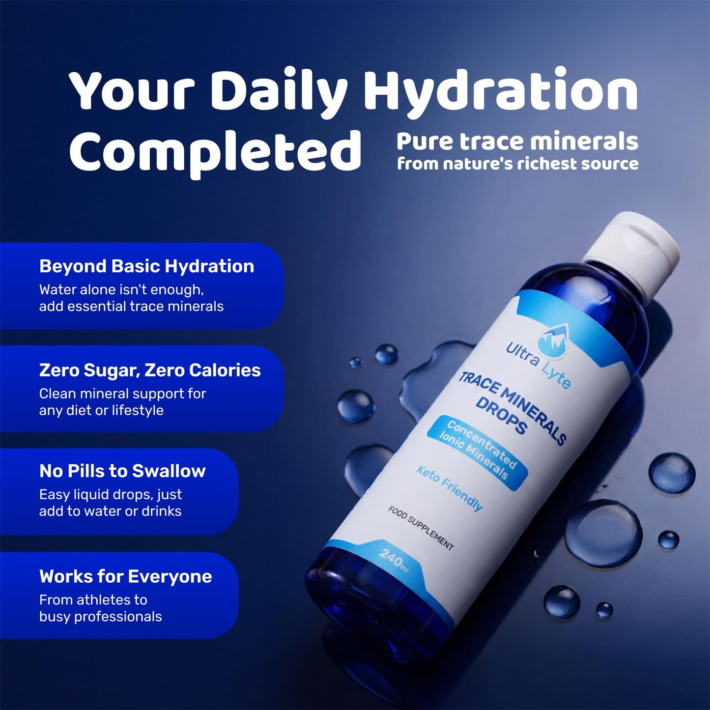 Ultra Lyte Trace Mineral Drops – 237 ml All Natural Complete Mineral Complex Food Supplement – 96 Days Supply – Electrolyte Drops – 72 Trace Minerals (8 oz)