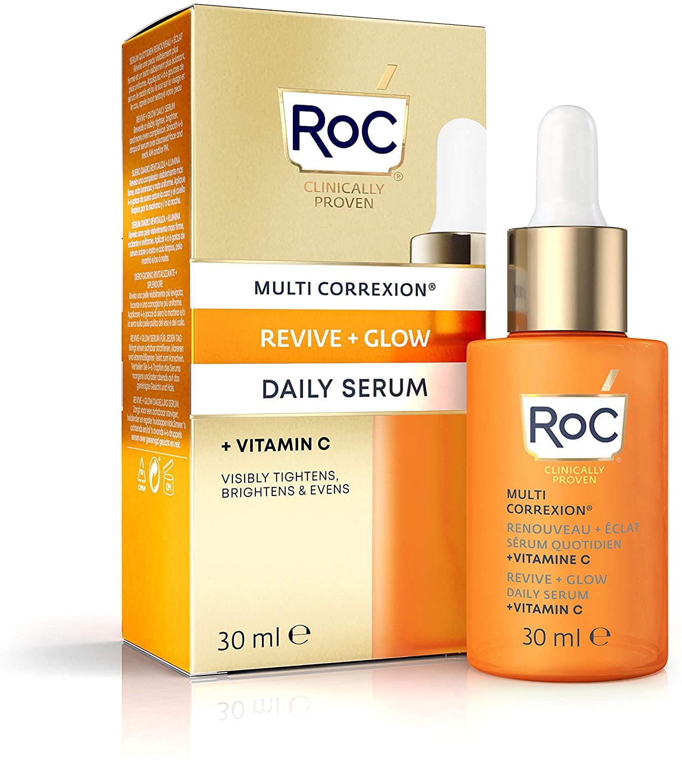 RoC - Multi Correxion Revive + Glow Vitamin C Daily Serum - Anti Wrinkle, Ageing and Skin Tone Treatment - Firming Moisturiser - 30ml