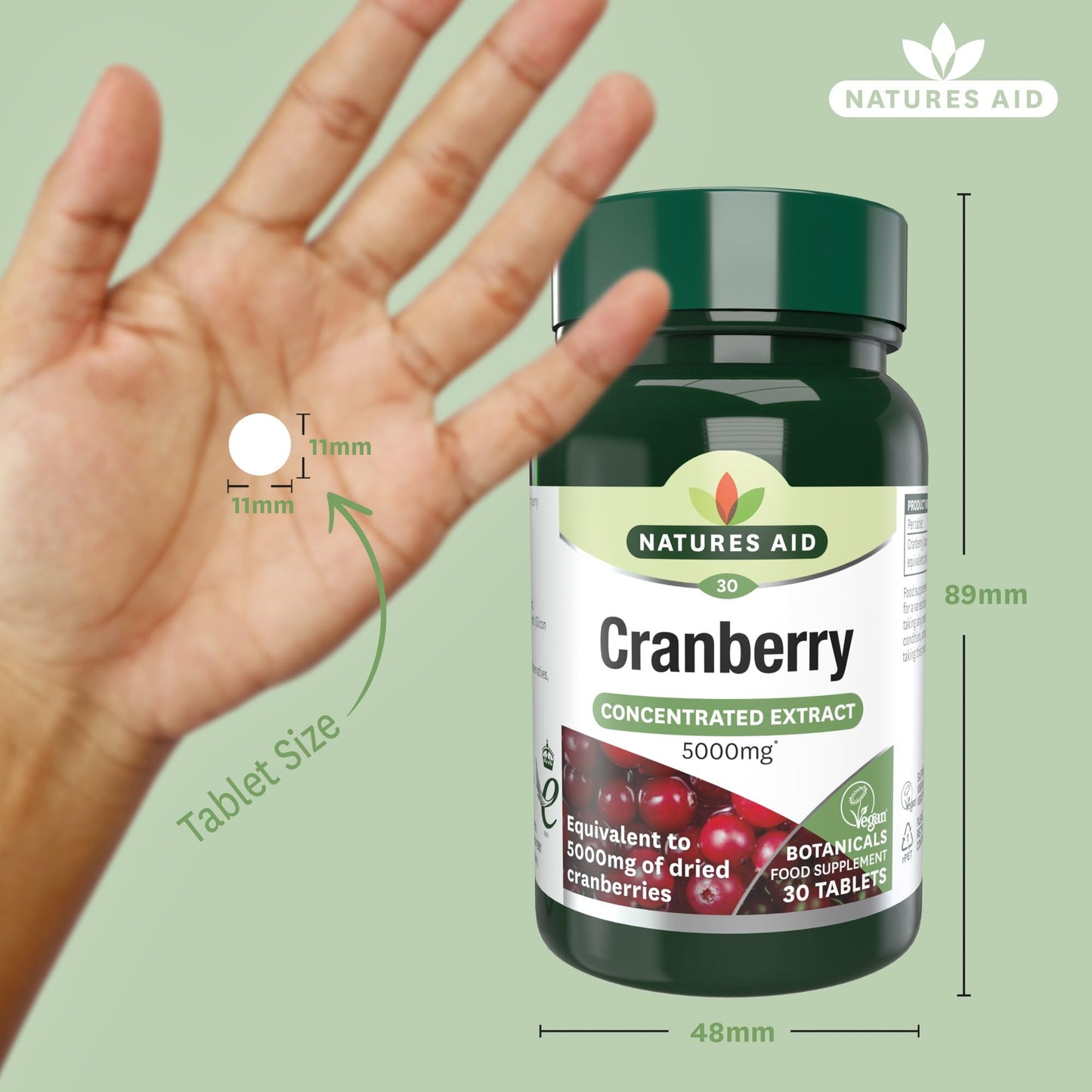 Natures Aid Cranberry Tablets 5000mg – High Strength Supplement for Urinary Tract Support, Bladder Health, Antioxidant Protection – Vegan, Gluten Free, Non-GMO – 30 Tablets for Women & Men
