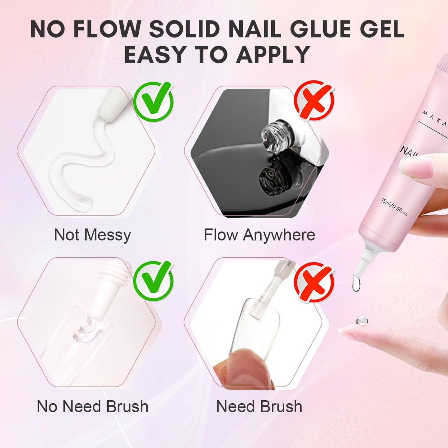 Makartt Nail Glue Gel for Press On Nails, Extra Strong 3 in 1 Solid Nail Glue for False Nail Tips, Long-Lasting 3D Gel for Acrylic Decoration, Curing Required,30 ML
