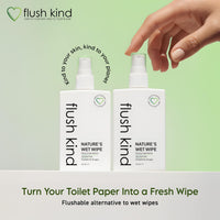 FLUSH KIND KIND TO YOUR SKIN, KIND TO YOUR PLANET Flush Kind® Toilet Wipe Gel Lotion, Eco-Friendly, Flushable Toilet Wipe Alternative, Moist Wipe, Cleansing, Vegan, Cruelty Free 100ml