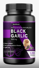 HerbStone HERBSTONE Black Garlic Capsules 1500mg High Strength | 120 Odourless Vegetarian Capsules | Aged Black Garlic Extract Supplement | Supports Heart Health, Cholesterol & Circulation | UK Formula