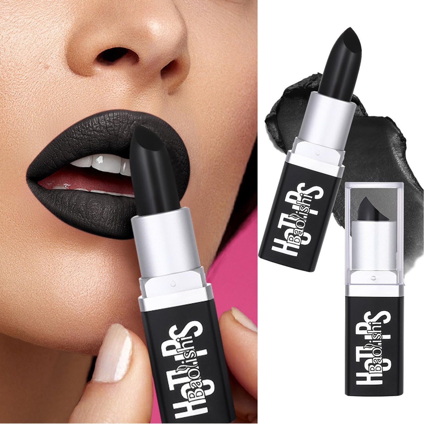GEEWHILE Black Lipsticks for Women Long Lasting ighly Pigmented Black Lipstick Matte Lightweight Moisturised Lip Gloss, Black Lipstick for Halloween Cosplay