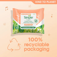 Simple Protect ‘N’ Glow Instant Glow Biodegradable Wipes dermatologically tested for sensitive skin 20 wipes