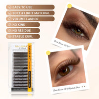 NAGARAKU Dark Brown 4D Lashes，W Shape Eyelash Extensions 0.07mm C Curl 8-15mm Mix Volume Lashes Hand Woven Long Stem Matte Black Premade Fans 4 Tips False Eyelash