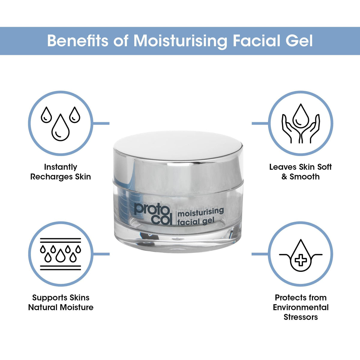 Proto-Col Proto-col - Collagen Gel, Moisturiser for Facial and Skin Hydration, Ultra Light Oil Free Formula for Results in 2 Hours, Made with Hyaluronic Acid, Vitamins A, C and E (50ml)
