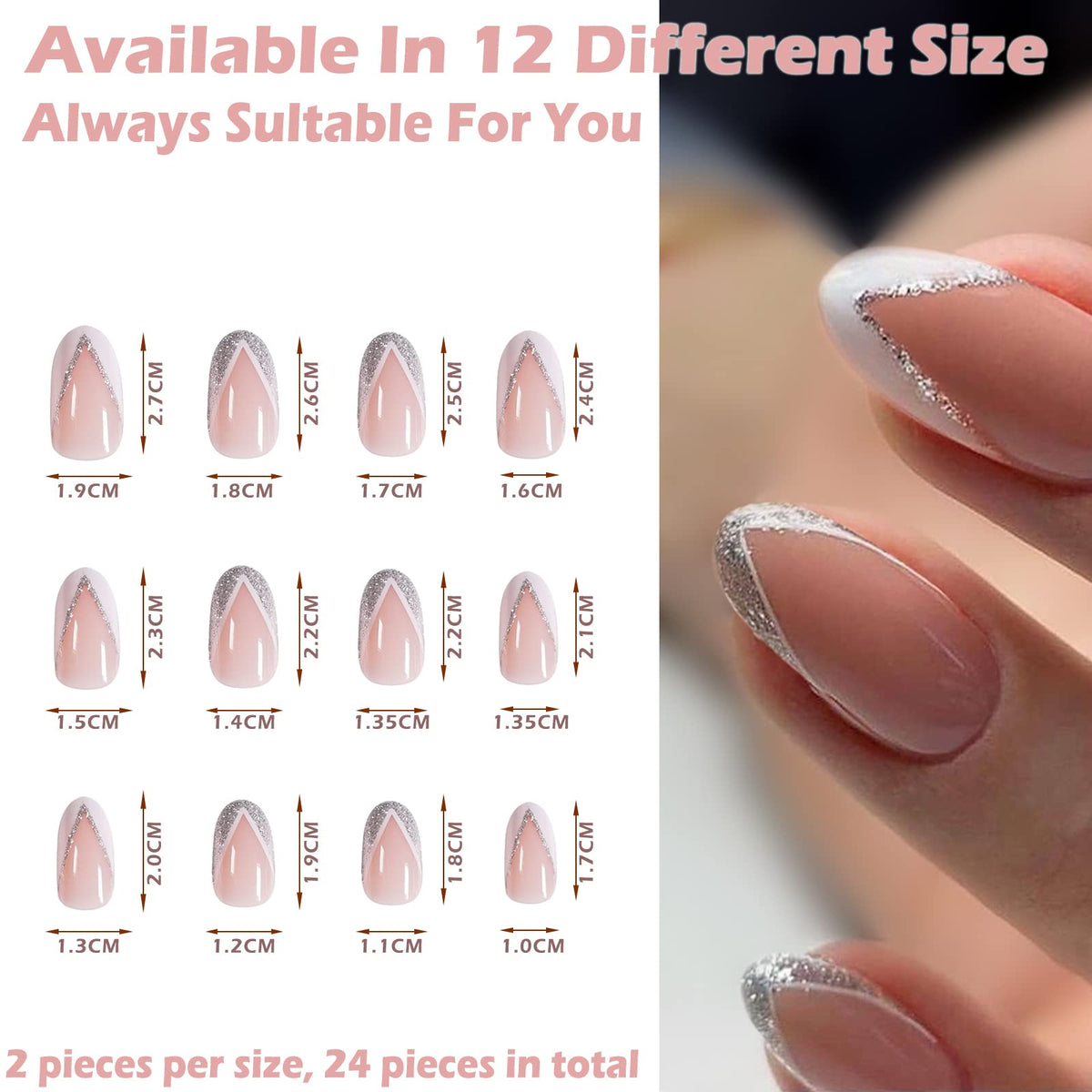Angivlga Press On Nails Long Coffin Bellarine Tapered full coverage glossy false Nails, Fake Arcylic press on nails hand manicure for women (French)