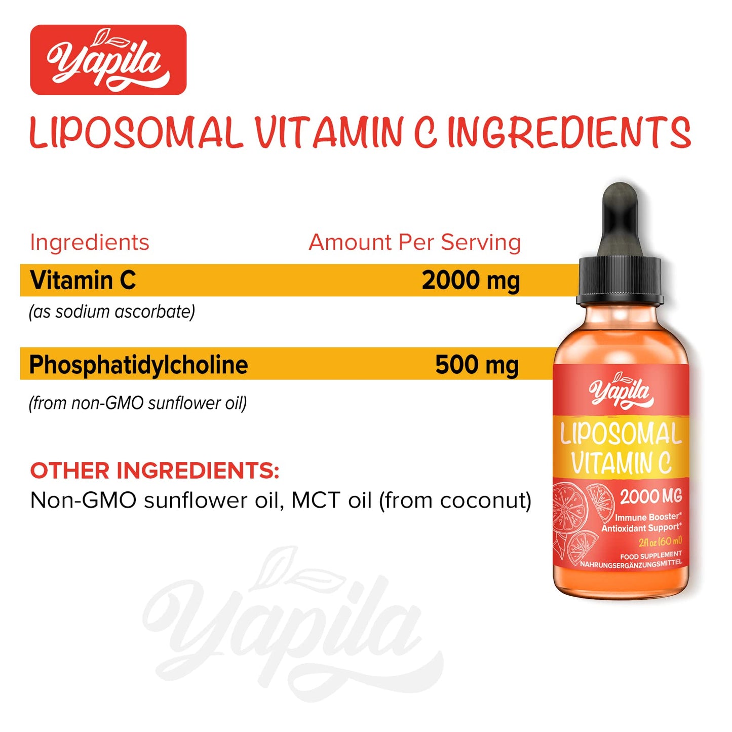Liposomal Vitamin C 2000 mg Liquid Supplement, Maximum Absorption, High Strength Vegan VIT C, Ascorbic Acid, Non-GMO, Gluten Free, Soy-Free