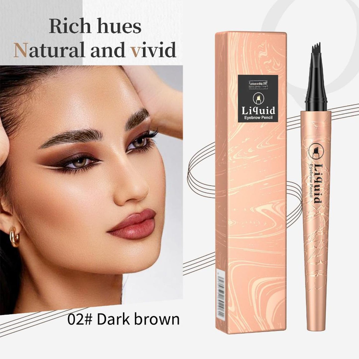 Mikloven New 4D Microblading Eyebrow Pen, Waterproof Long-Lasting 4-Tip Brow Pencil for 24 HR Wear, Smudge-Proof Liquid Eyebrow Pen for Natural-Looking Fine Strokes (Dark Brown)