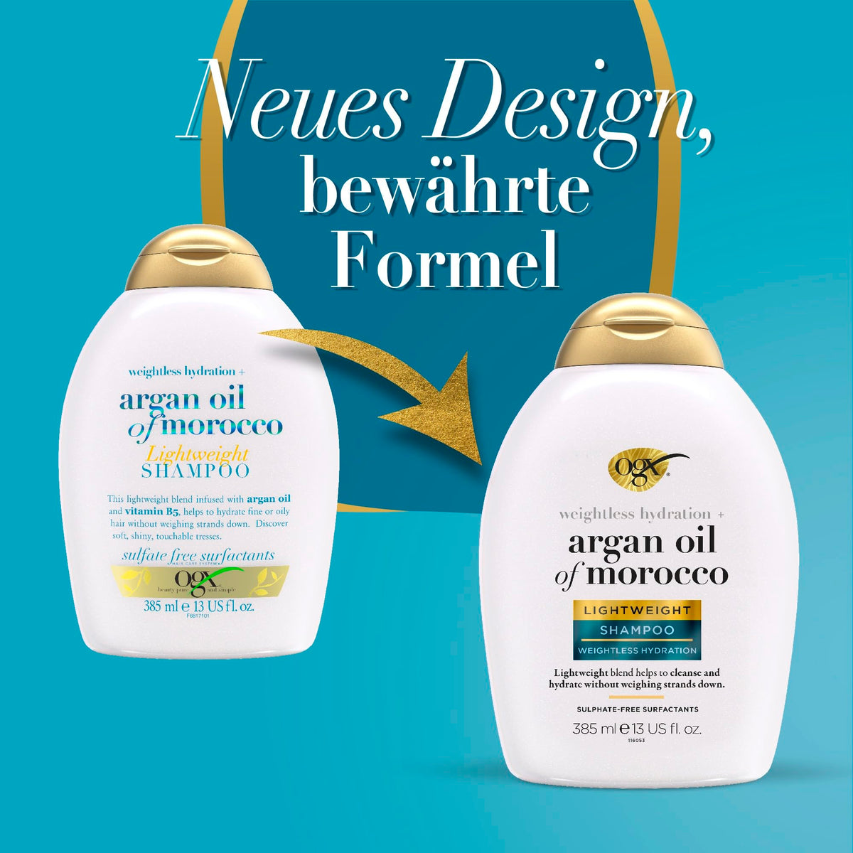 OGX Lightweight Repair with Argan Oil of Morocco Shampoo, Repairs Fine Hair, Cleanses and Repairs without Weighing It Down, Sulfate Free, 385ml