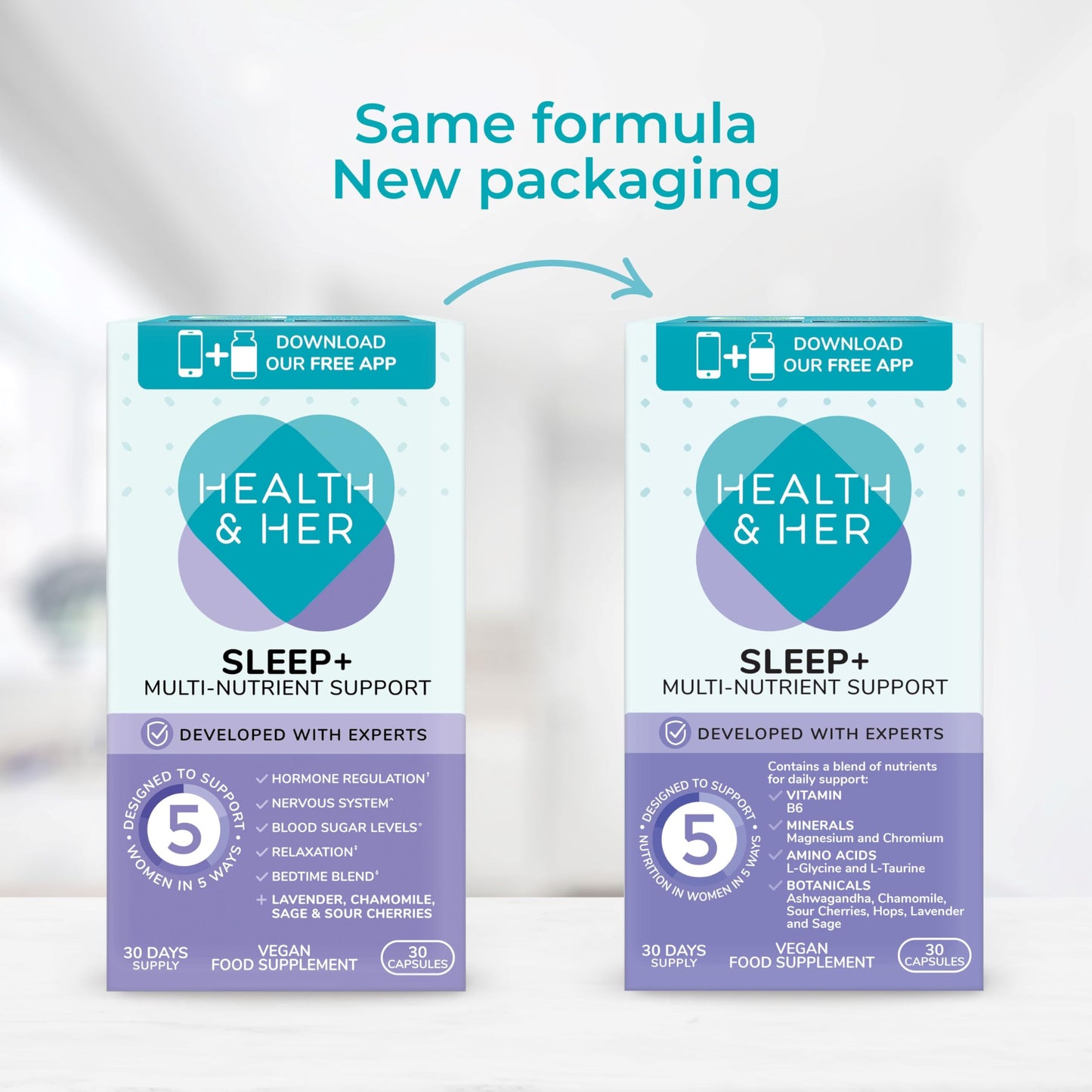 Health and Her Health & Her Sleep+ Supplements for Women - Women's Multivitamin with Lavender, Chamomile & Magnesium - Vegan, Gluten-Free - 2 Month Supply, 60 Capsules