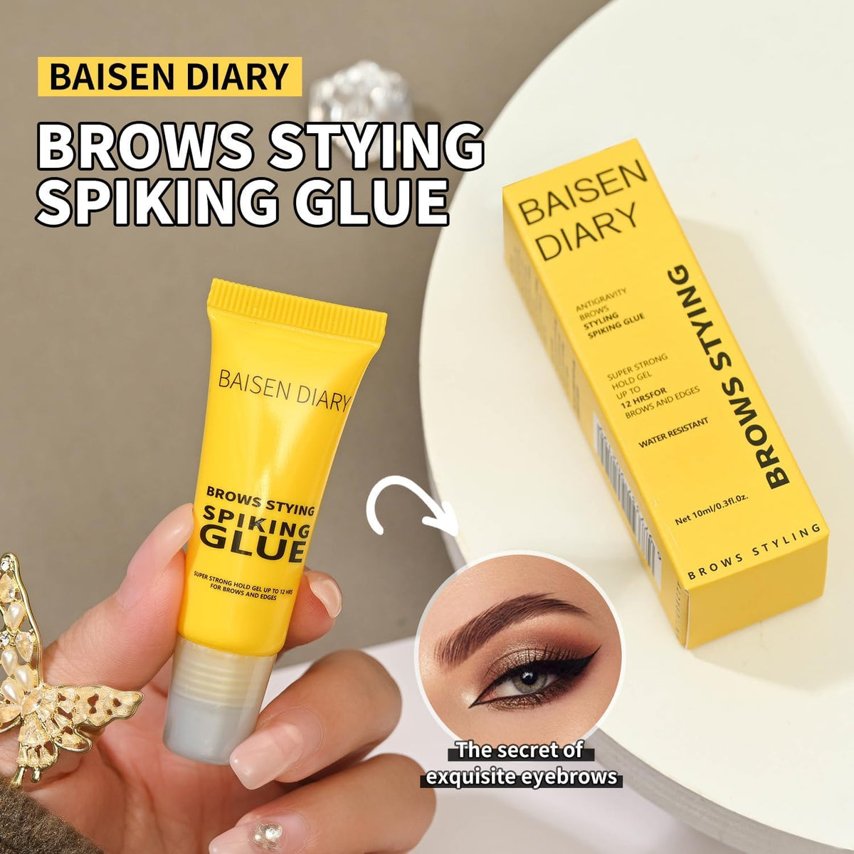 HOPHAT 2PCS Eyebrows Styling Spiking Glue – Long-Lasting Glue for Brows & Edges 2 in 1 Eyebrow Gel, Strong Hold for Fluffy & Defined Brows, Eye Brow Setting Gel 10ml