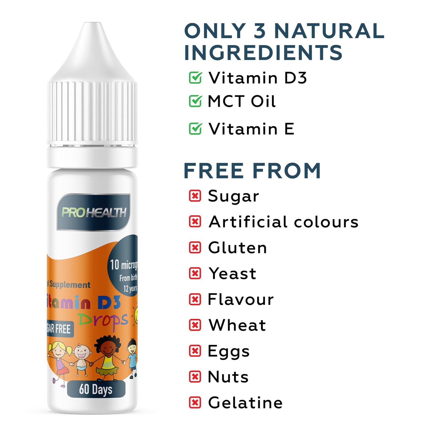 PROHEALTH Certified Preservative-Free Vegan Vitamin D3 Drops for Infants & Children - Sugar-Free, All-Natural, NHS Approved (2-Month Supply)