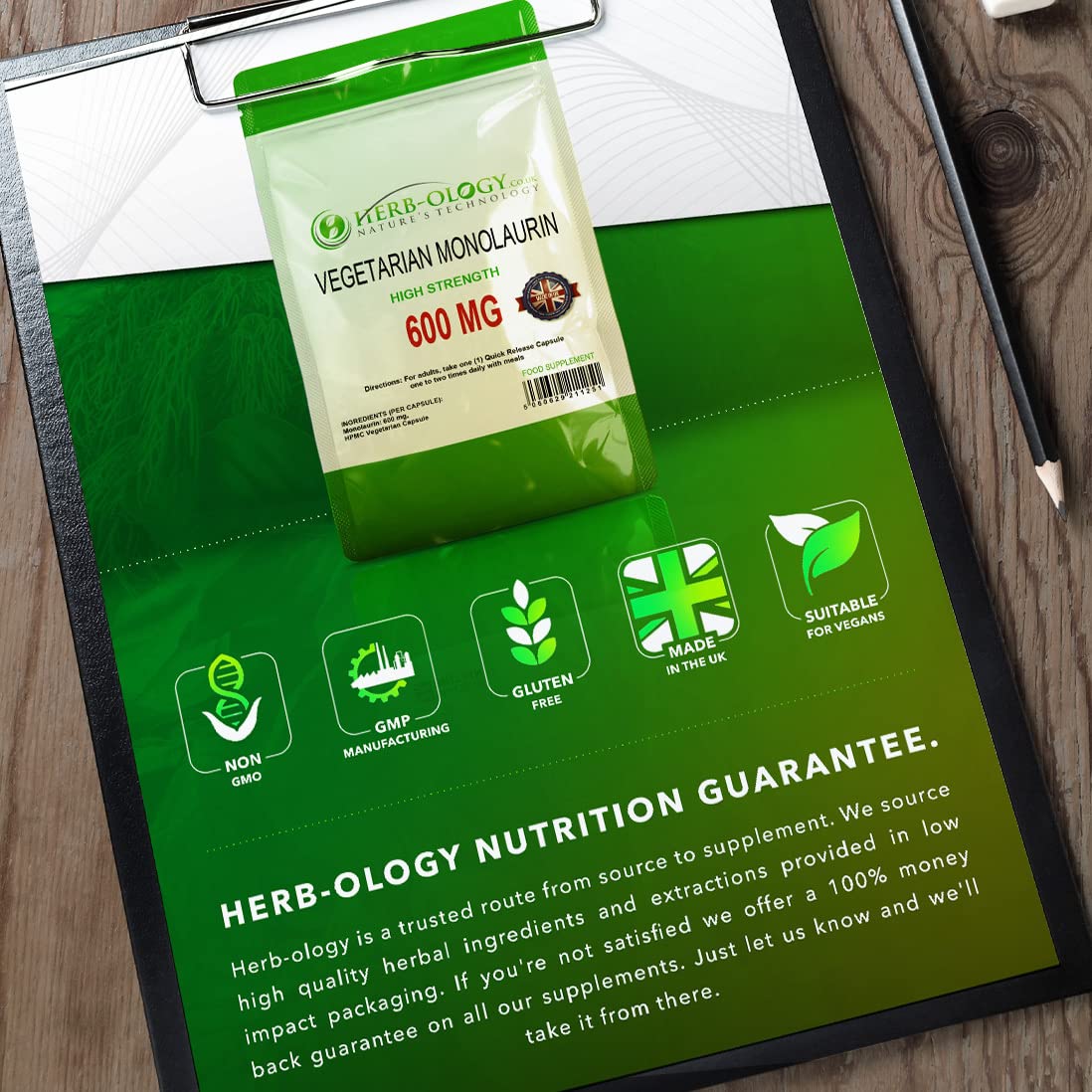 Herb-ology.co.uk Nature's Technology HB Monolaurin | 60 High Strength Monolaurin Capsules - 600mg-Monolaurin per Serving | No Artificial Ingredients or Fillers | Non-GMO, Gluten & Allergen Free | Manufactured in The UK
