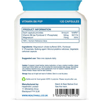 P5P 50mg Activated Vitamin B6 with Magnesium Citrate for Tiredness & Fatigue - 120 Capsules 4 Month Supply - Pyridoxal 5'-Phosphate - Vegan VitB6 Supplement - Made in UK by Health4All