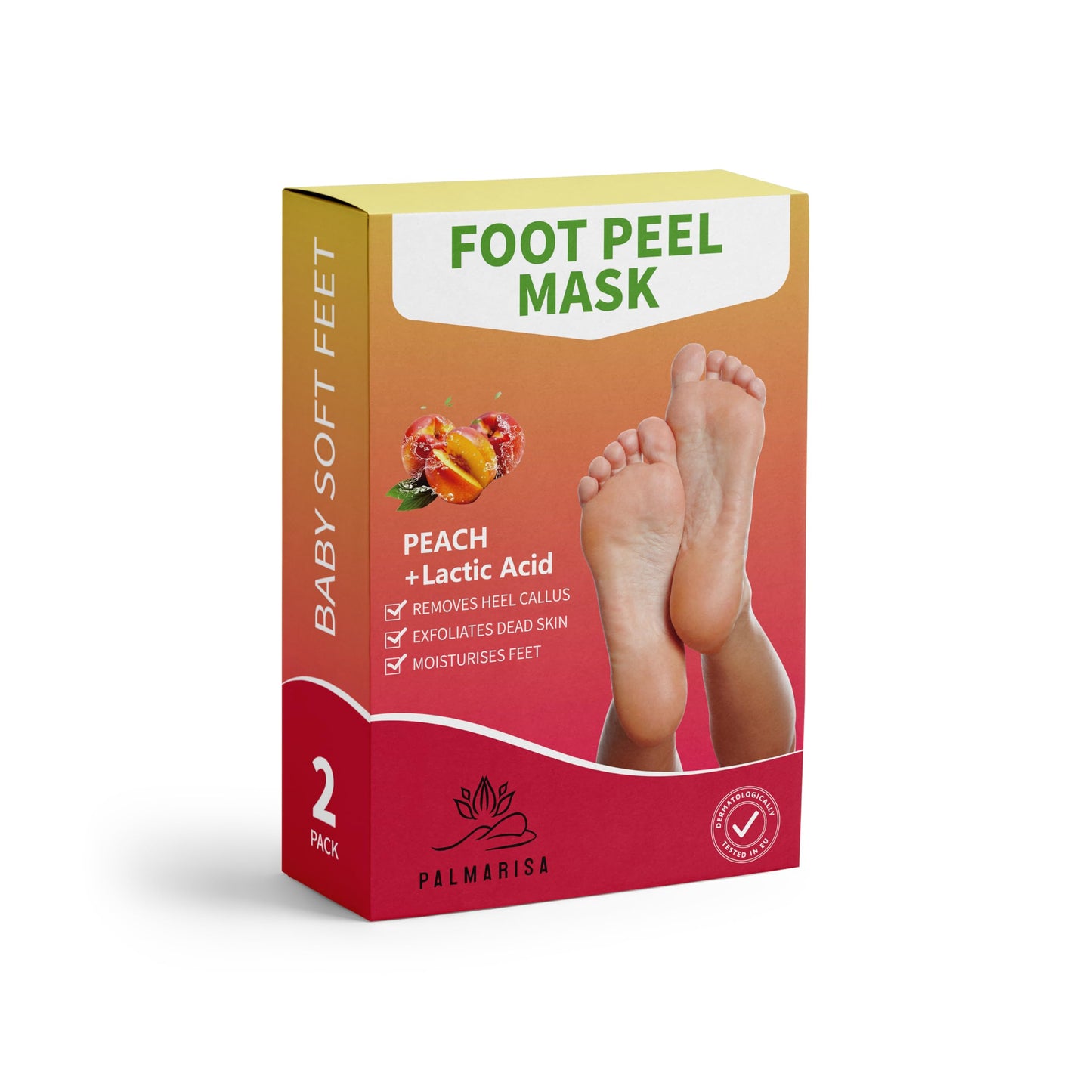 PALMARISA Foot Peel Mask Peach 2 Pack Softens Hard Skin, Repairs Cracked Heels, Exfoliates, Moisturises, Removes Heel Calluses, Improves Skin Texture, Revitalises Tired Feet, Clinically Tested, Palmarisa