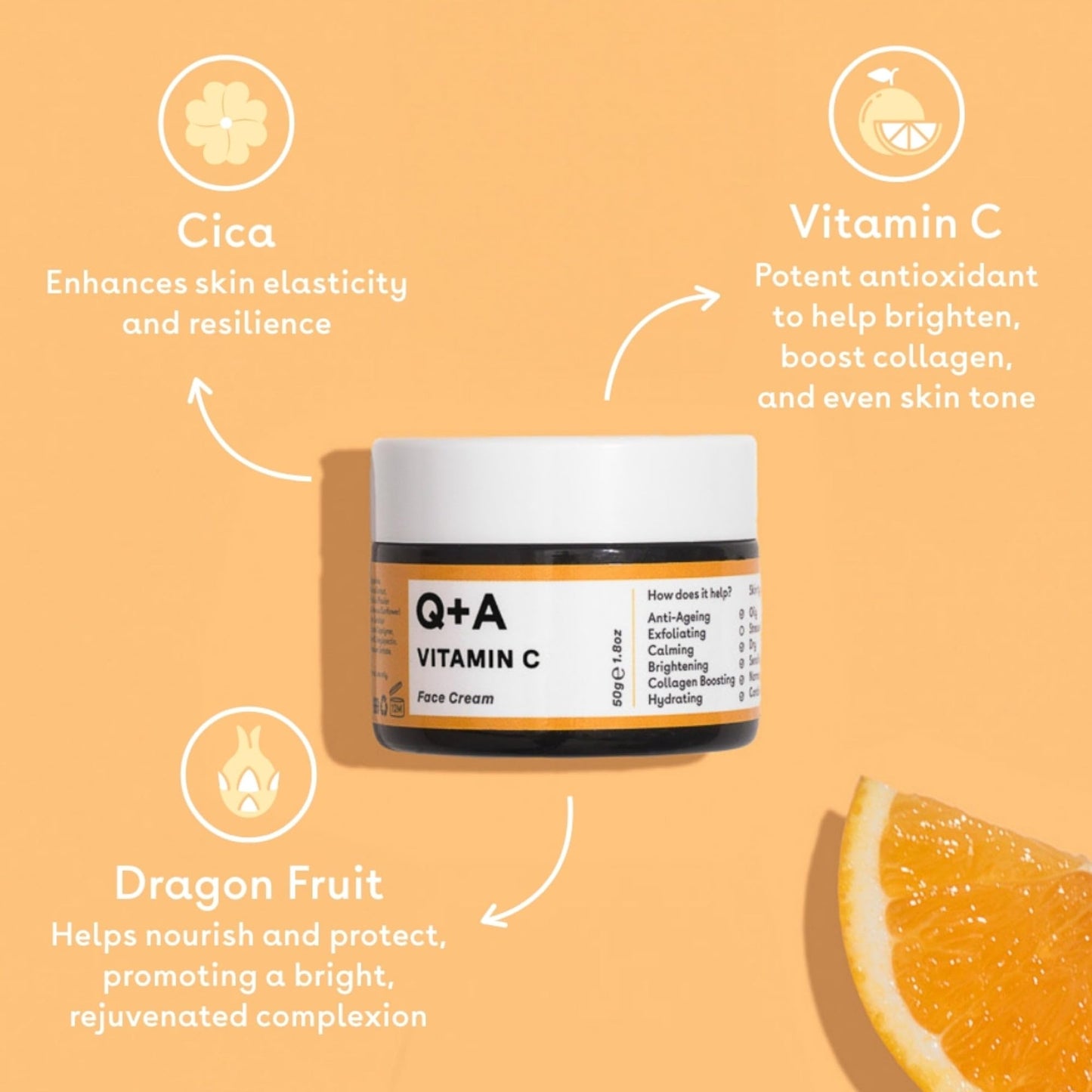 Q+A Vitamin C Radiance Face Cream 50g, Anti-Ageing Face Cream