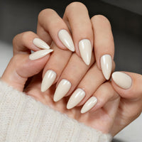 KQueenest Chrome White Press on Nails Almond Medium, Almond False Nails, Glazed Spakly Glitter Fake Nails Press ons Stiletto, Reusable Soft Gel Stick on Nail for Women Wedding, 24 Pcs