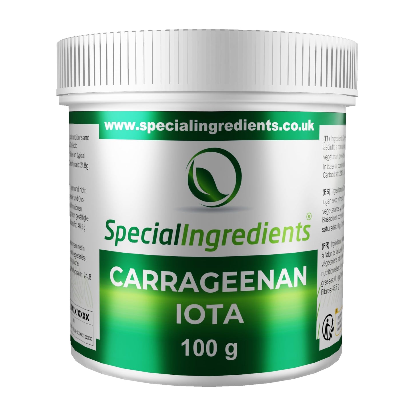 SPECIAL INGREDIENTS Special Ingredients Carrageenan Iota Premium Quality Food Grade Powder 100g, Suitable for Vegan's & Vegetarian's, Non GMO, Recyclable Plastic Container