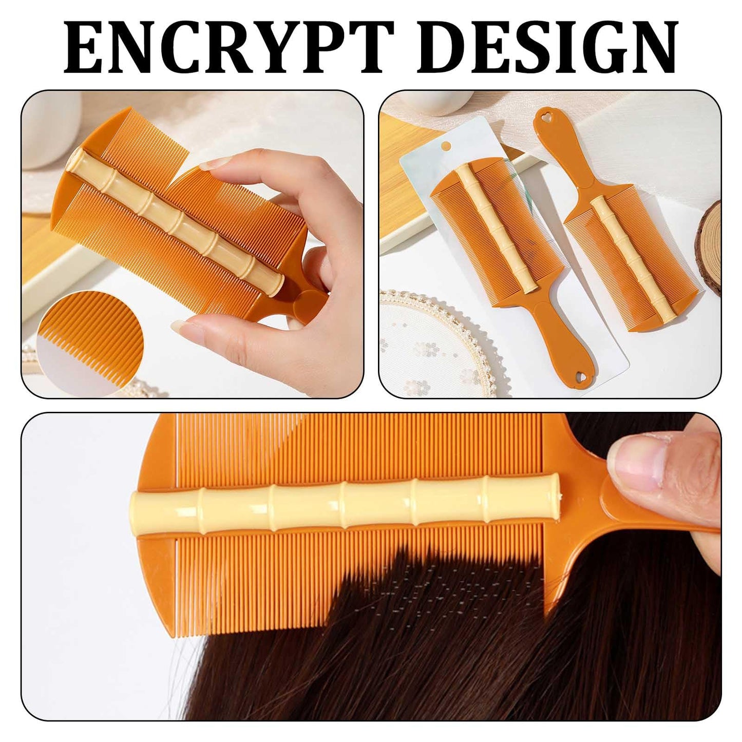 Anmahe 4 PCS Massage Dandruff Comb Remover,2 Brown Hollow Tooth Comb with 2 Orange Scalp Brush,Fine Tooth Comb for Dandruff,Easy to Clean,for Dandruff Removal and Tangled Hair