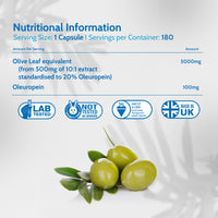 Health4All Olive Leaf Extract - 100mg Oleuropein Per Capsule | 180 Vegan Capsules (6 Month Supply) 20% Standardised 10:1 Extract from Wild European Leaves | No Additives | Immune & Heart Support