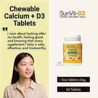 SunVit-D3 Vitamin D3 400IU with Added 600mg Calcium Tutti Frutti Tablets -Supports The Maintenance of Bone, Teeth, Muscle & Immune System - 56 Chewable Tablets