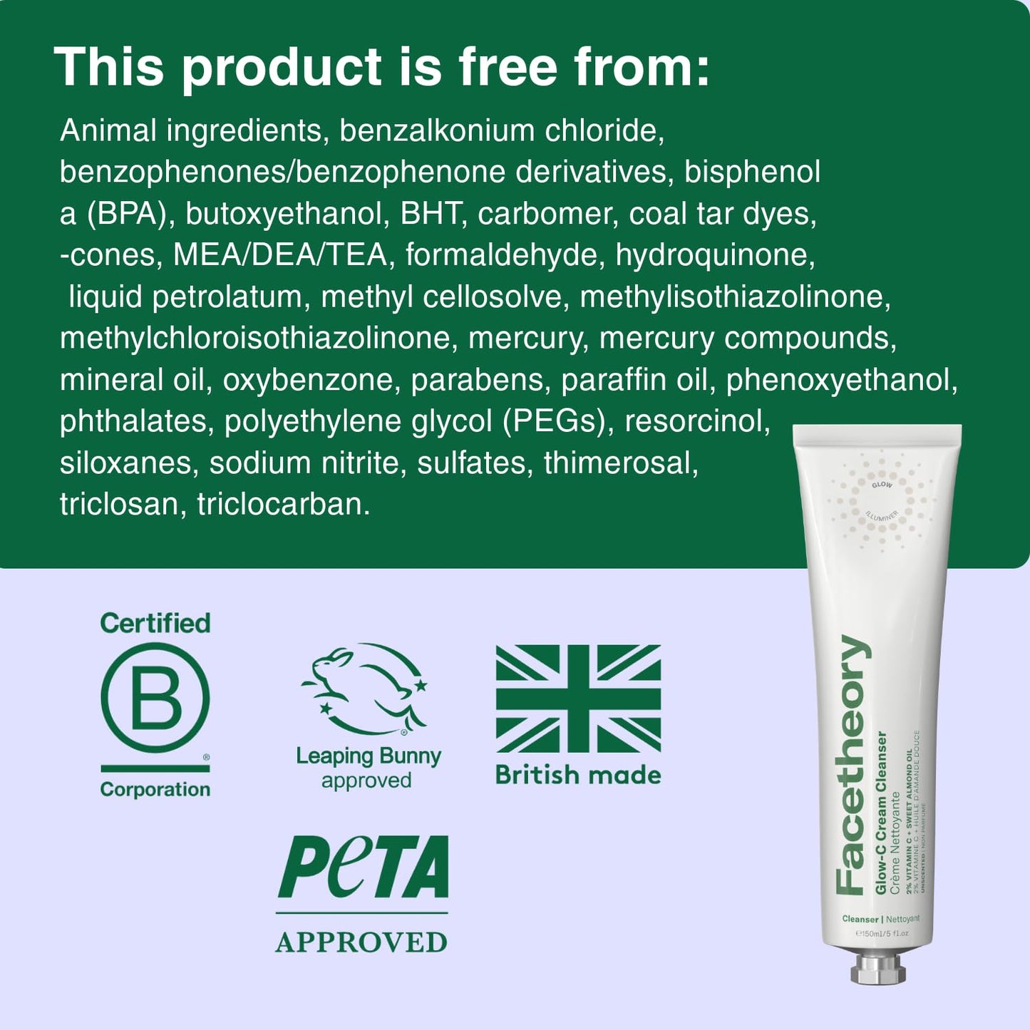 facetheory Glow-C Vitamin C Cream Cleanser - 2% Vitamin C and Sweet Almond Oil, Mandarin Scented, Gentle Daily Face Cleanser for All Skin Types - Helps Brightens Dull Skin and Hydrates, 150ml