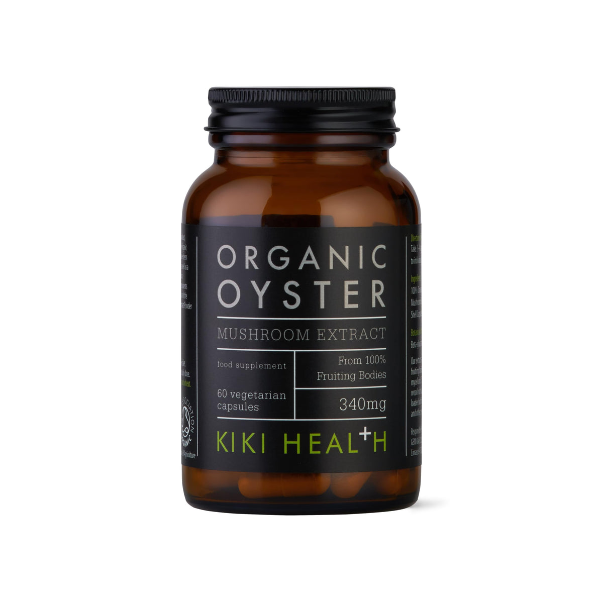 KIKI HEALTH KIKI Health Organic Oyster Extract Mushroom | Standardised to 50% Polysaccharides | Real Fruiting Bodies Extract | Vegan, Gluten-Free, Non-GMO - 60 Vegicaps
