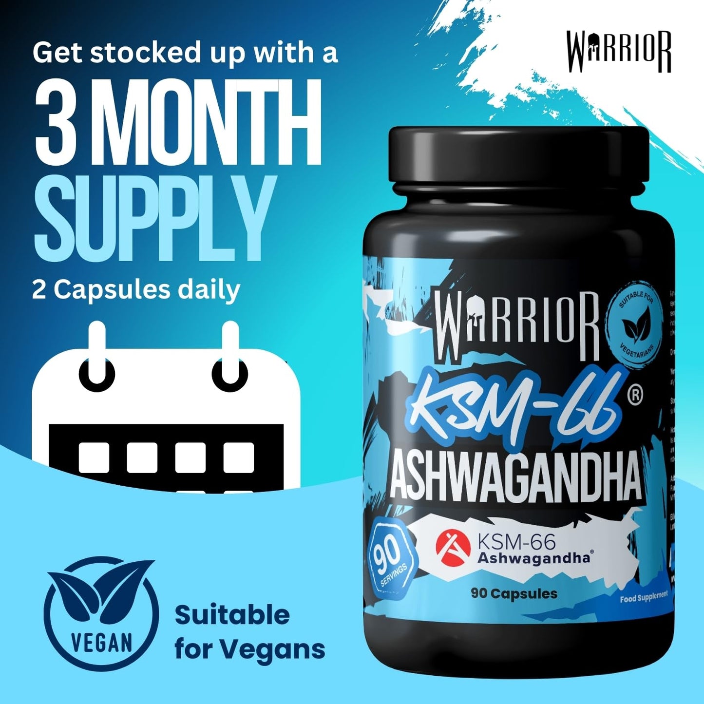 Warrior Ashwagandha KSM 66 – 300mg Ashwagandha Root Extract, High Strength Adaptogen for Stress Relief, Cortisol, Immune System Booster, & Energy Booster for Tiredness – Sleep Supplement – 90 Capsules