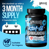 Warrior Ashwagandha KSM 66 – 300mg Ashwagandha Root Extract, High Strength Adaptogen for Stress Relief, Cortisol, Immune System Booster, & Energy Booster for Tiredness – Sleep Supplement – 90 Capsules
