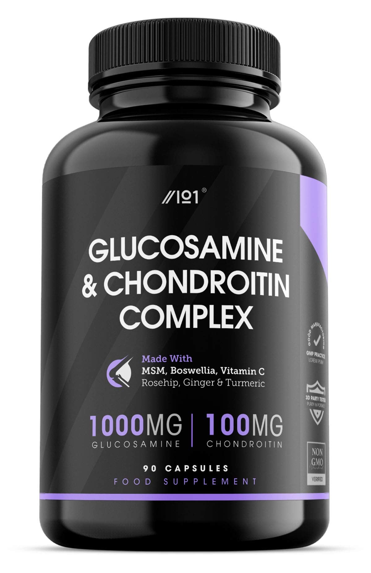 ALPHA01 Glucosamine & Chondroitin Complex - with MSM, Boswellia, Rosehip, Ginger & Turmeric - Made from Pasture Raised, Grass-Fed Bovine - Non-GMO, 90 Capsules