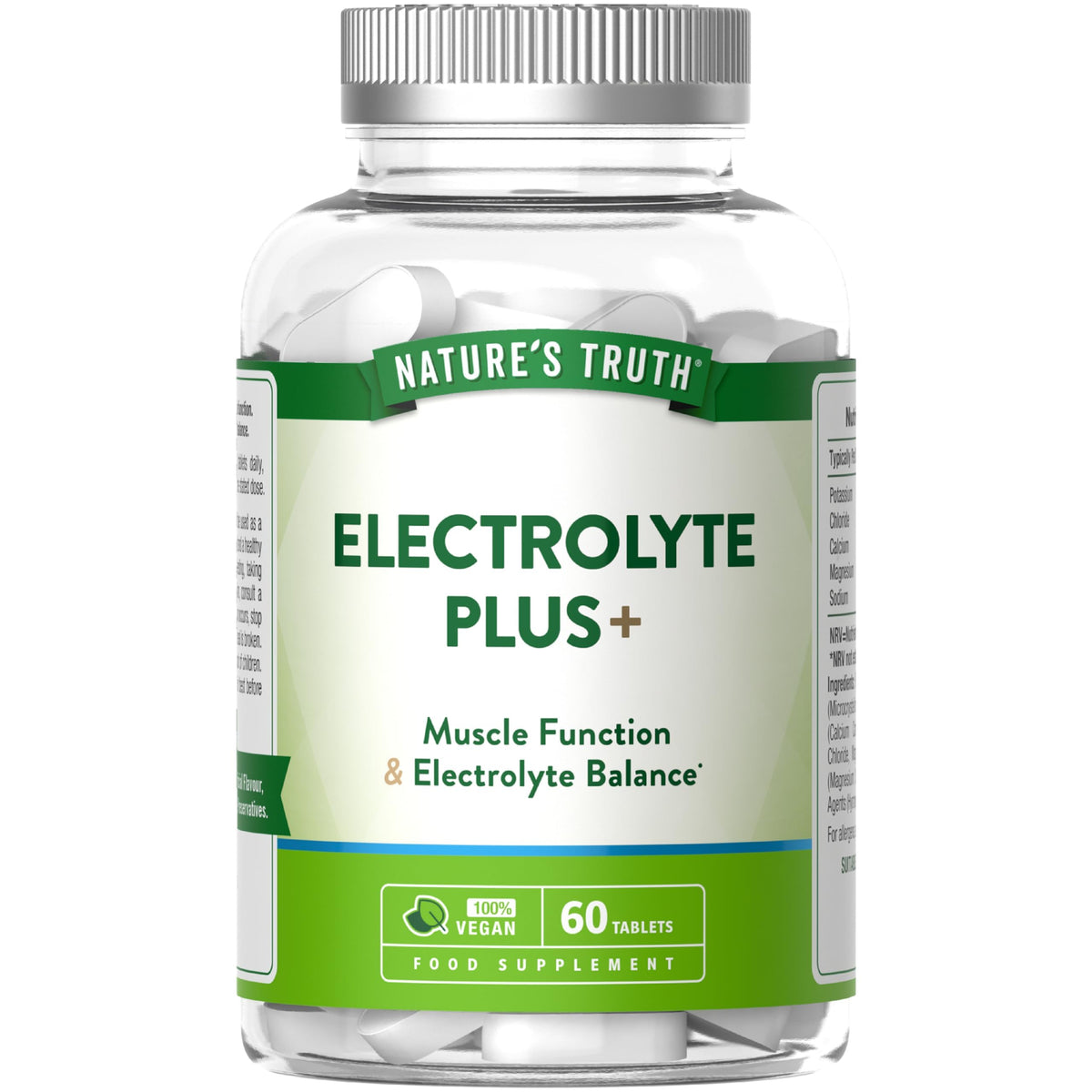Nature's Truth Electrolyte Tablets - Complex with Potassium, Chloride, Calcium, Magnesium and Sodium - Powder Alternative - 60 Tablets - Vegan