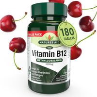 Natures Aid Vitamin B12, Methylcobalamin, One-A-Day, Cherry Flavour, 180 Tablets