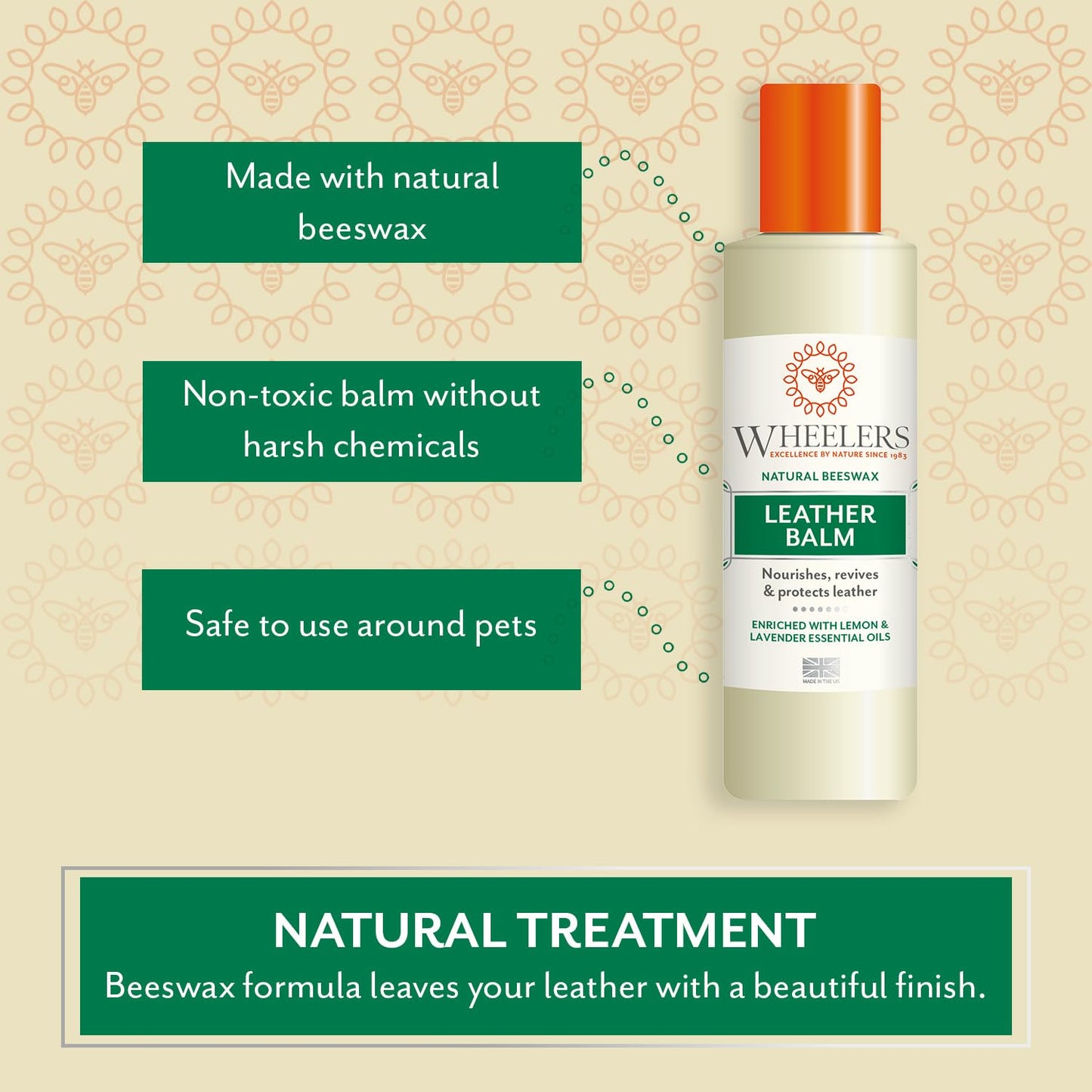 Wheelers Natural Leather Balm (300ml) Natural Beeswax, Infused with Essential Oils, Deep Nourish, Protection and Leather Restorer for Sofas, Car Seats, Shoes, Jackets, Belts and More - Made in UK