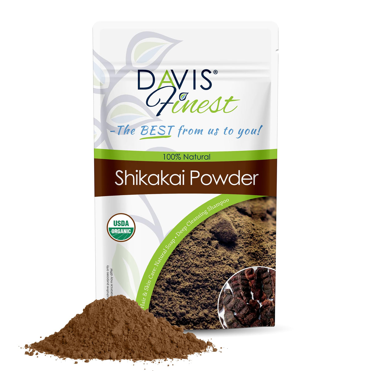 Davis Finest - Shikakai Powder 100g, SLS-free Hair Clarifying Shampoo for Growth, Hair Loss, Breakage, Frizz & Dandruff, Deep Conditioner, Natural Body Wash, Chemical Free, Vegan, Organic