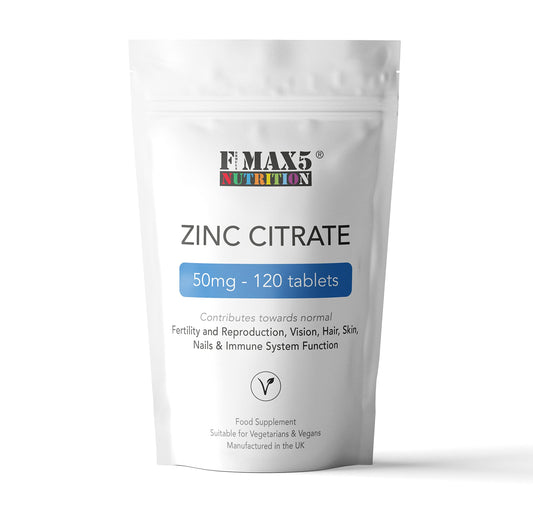 formula max5 nutrition Zinc Citrate 50mg | 120/360 Tablets | One a Day | Easy to Swallow | Immune Health | Food Supplement (120)