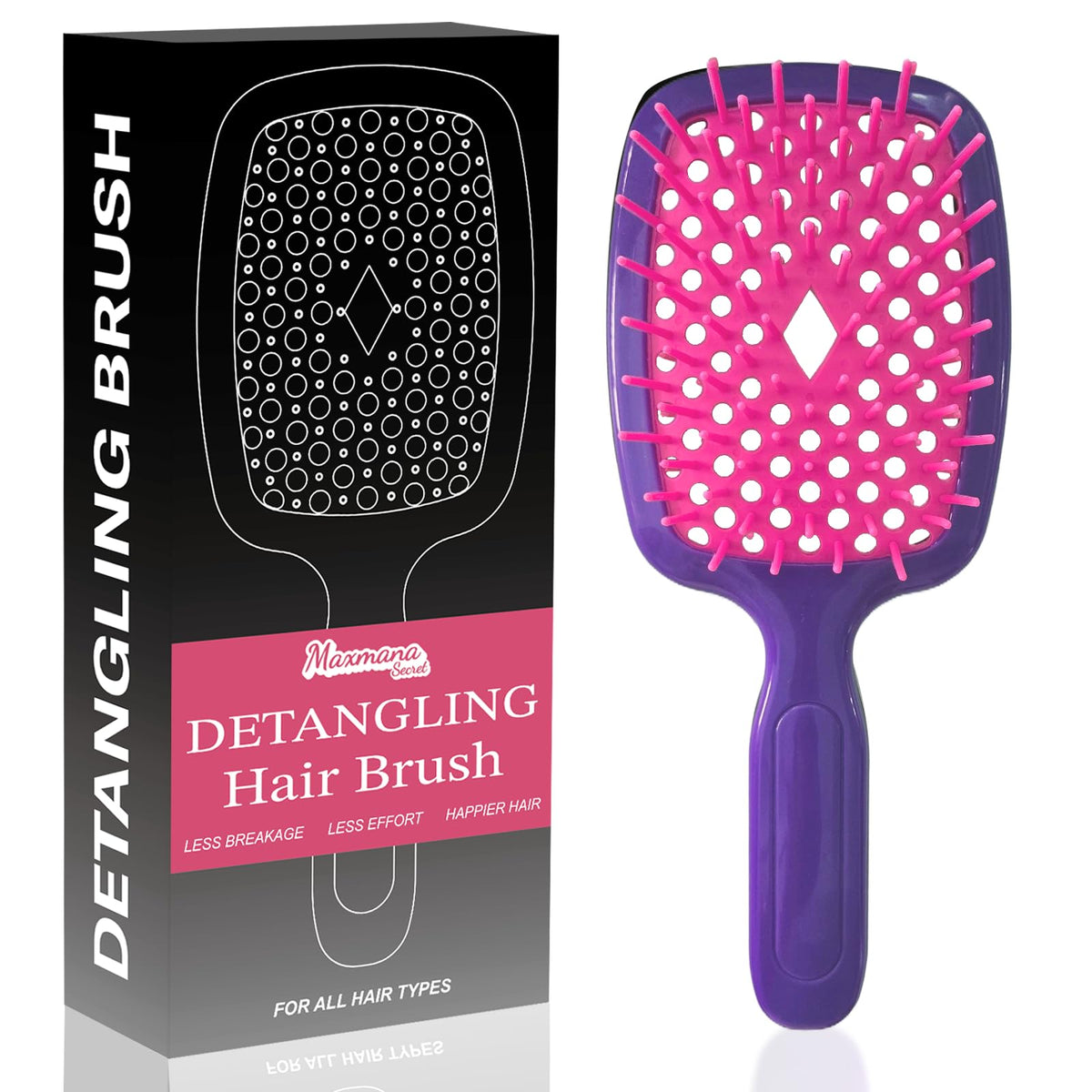 Maxmana Secret Detangler Hair brush,Detangling Brush, Massage Curl Comb for for Women, Men,Girls and Kids for Natural Curly Wet Dry Thick Straight Long Hair (Purple Red)