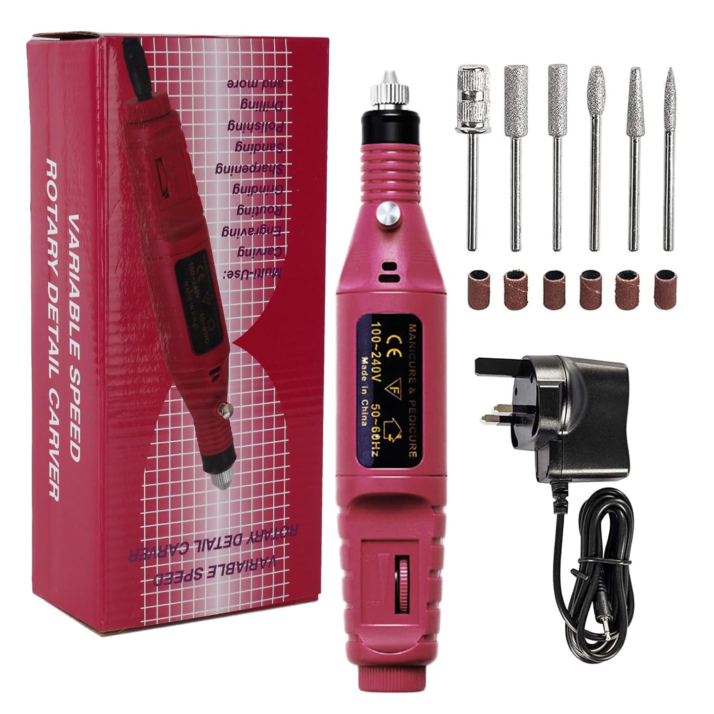 DSLIHA Electric Nail File for Thick Toe Nails Electric Nail Drill Portable Nail Files Professional Adjustable Speed with 6 Drill Bits Sanding Bands, Electric Manicure Pedicure Kit Nail Drill for Gel Nails